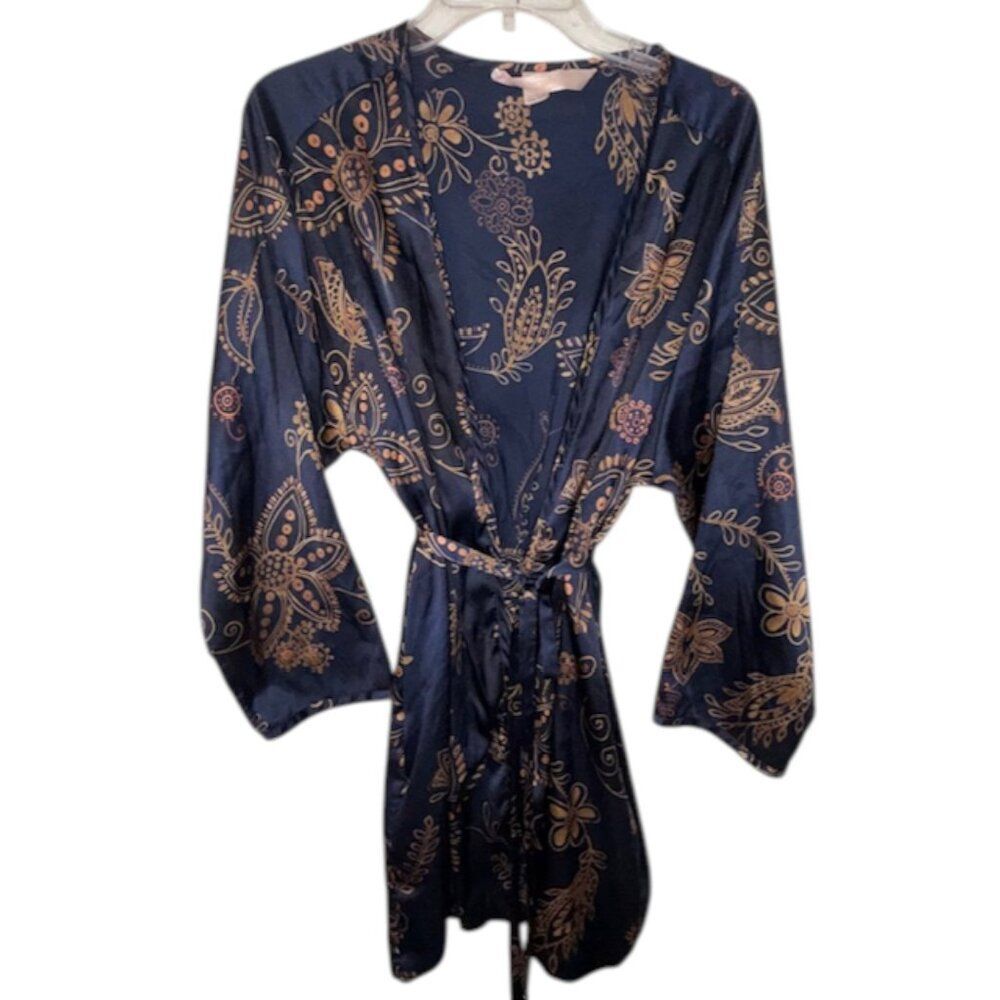 Victoria's Secret Silky Navy and Gold  Wrap Robe- Womens One Size